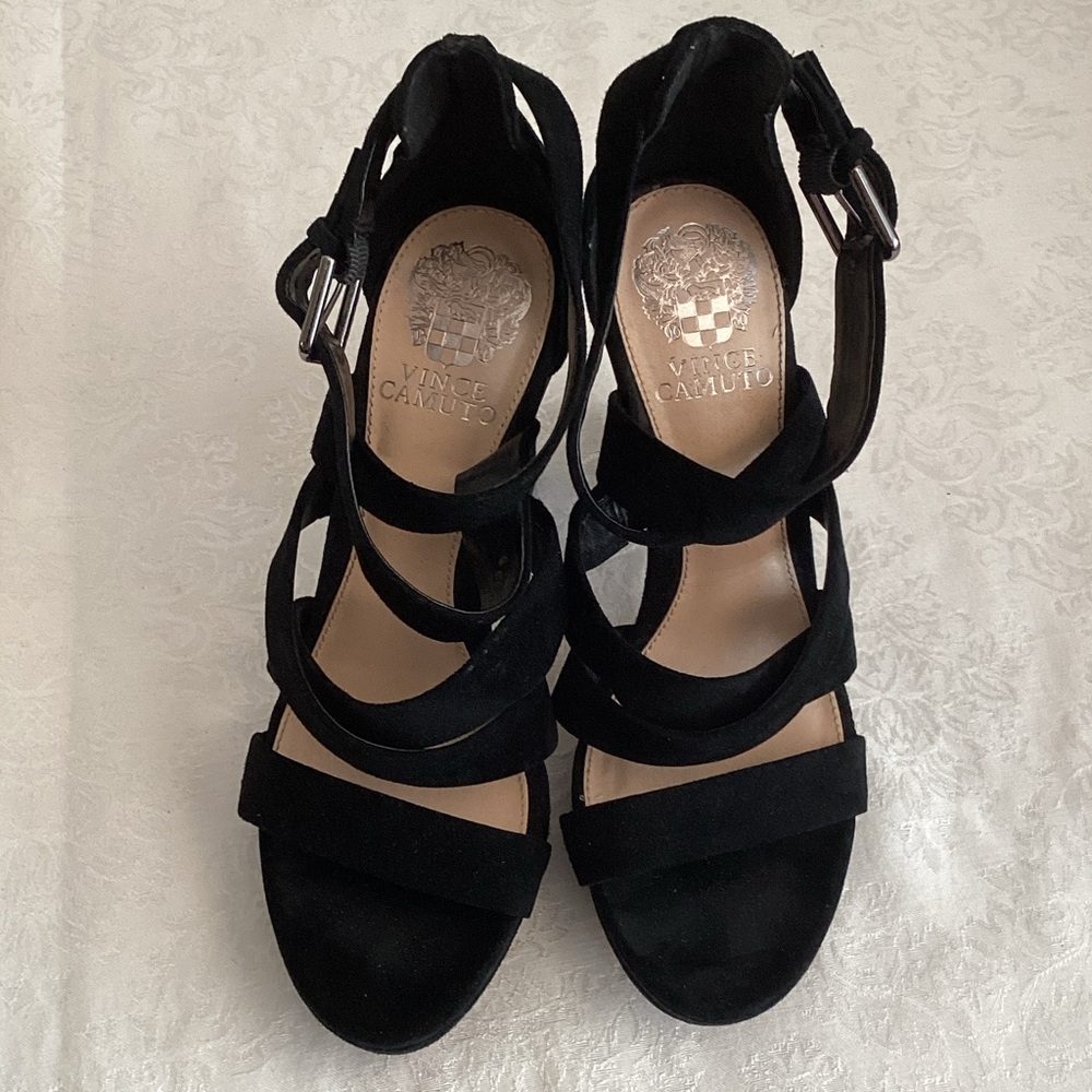 Vince Camuto Black Suede Multi-Strap High Heel Sandals